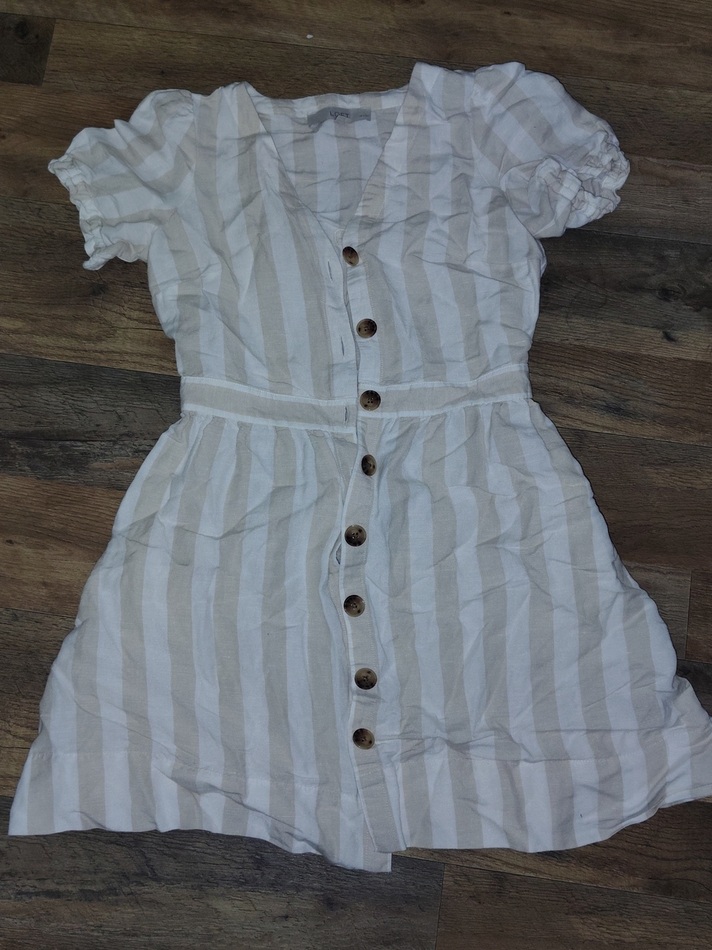 LOFT Cream & White Striped Button-Front Girls' Dress